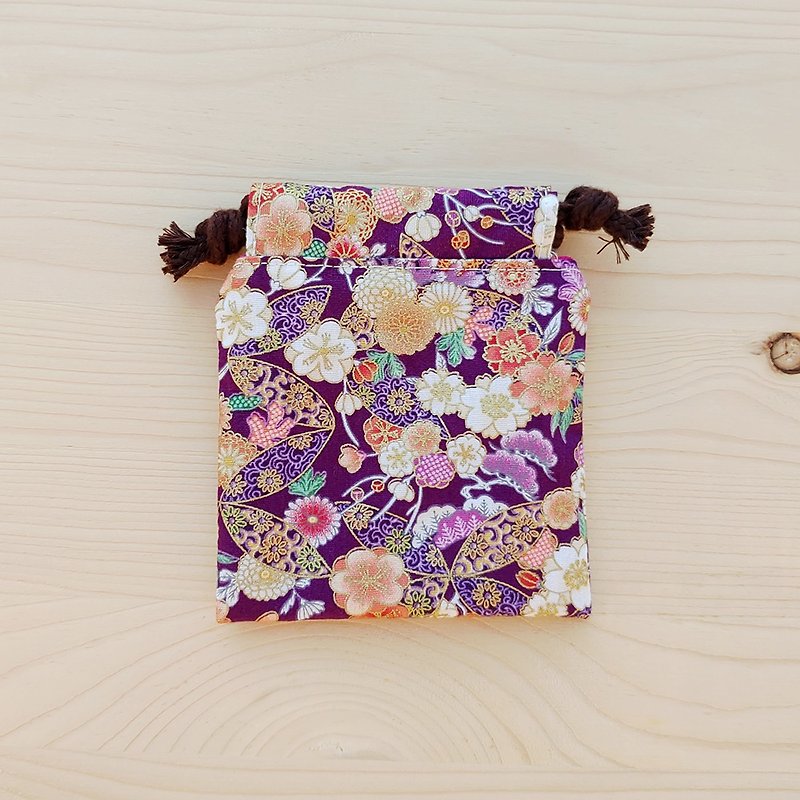 燙金紫花束口袋(迷你)/印章袋 首飾袋 - 印章/印台 - 棉．麻 紫色