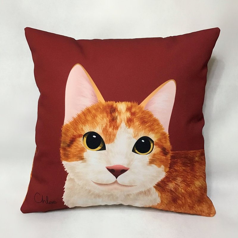 Wang Miao Big Pillow-Orange and White Cat - Pillows & Cushions - Polyester Red
