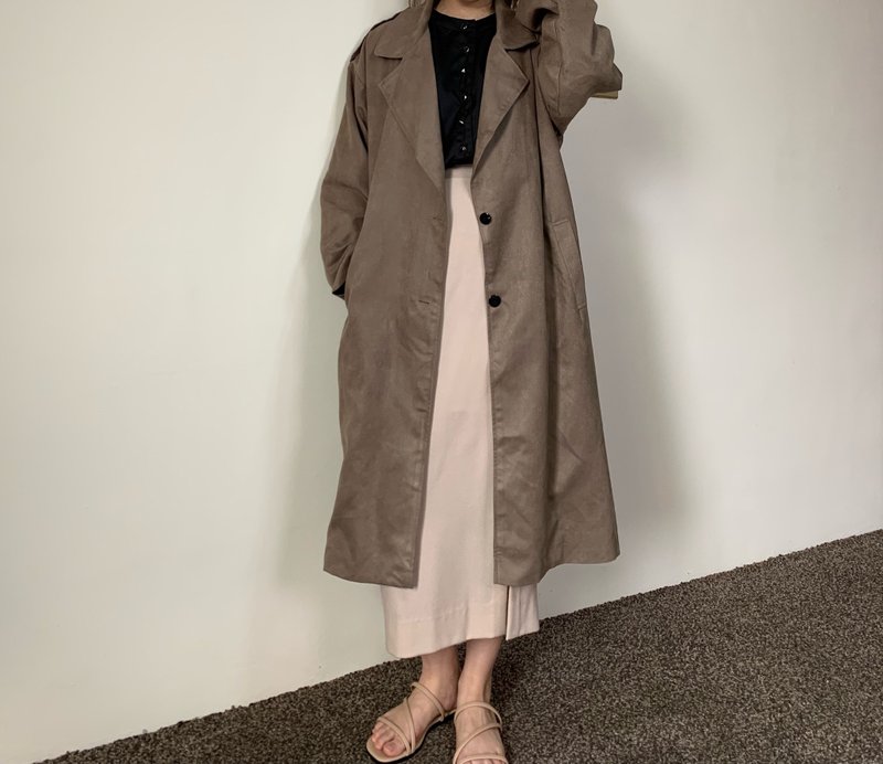 麂皮A型中長外套 - 女大衣/外套 - 其他材質 