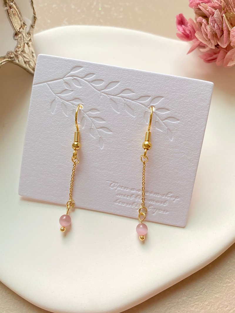 [Kimiko handmade jewelry] Purple Stone long thin chain earrings - Earrings & Clip-ons - Stone Purple