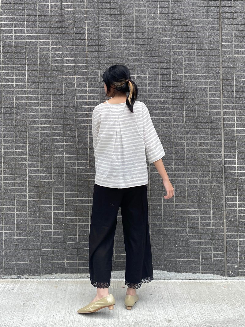 後抓褶微喇叭上衣 - 女上衣/長袖上衣 - 棉．麻 灰色