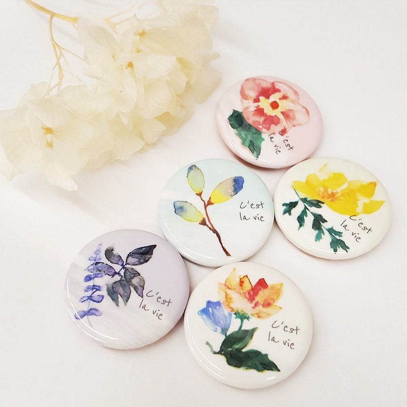 Huadu Enthusiasm French Watercolor Flower Badge Pin 5 into a set - เข็มกลัด/พิน - พลาสติก หลากหลายสี