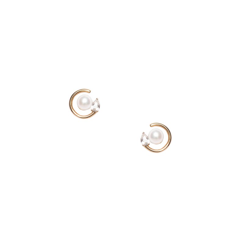 努力不懈珍珠圓形耳環 925銀厚鍍18K金 Continuer Pearl Earring - 耳環/耳夾/耳骨夾 - 珍珠 金色