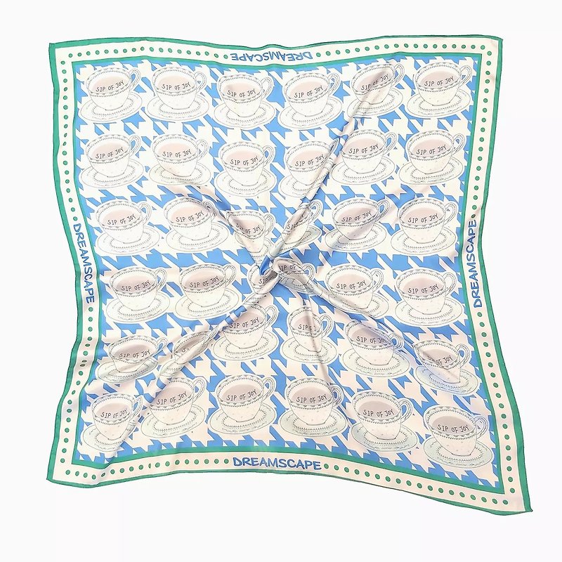 Sip of Joy Bible Inspired 100% silk scarf  喝一口喜樂  聖經真絲色丁90cm絲巾 - Scarves - Silk Blue