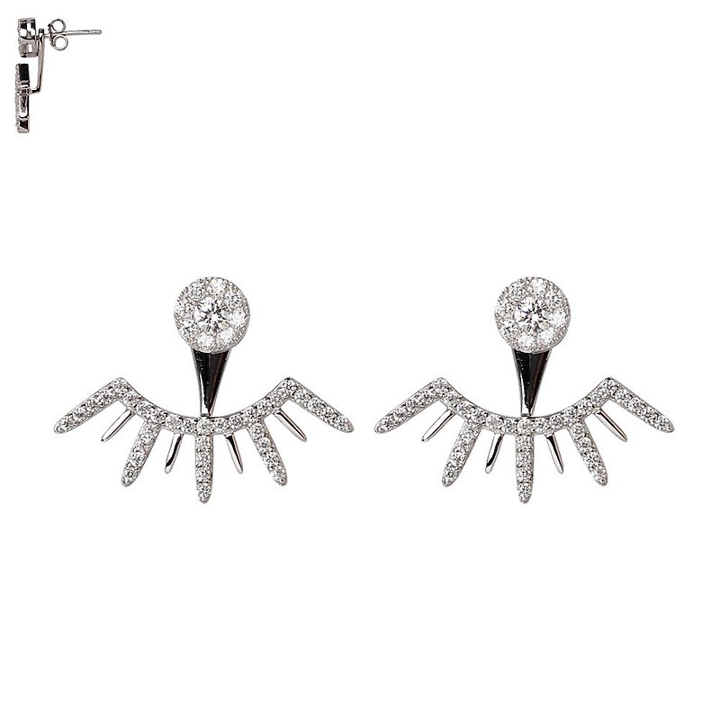 Silver pin dual diamond earrings worn fireworks - ต่างหู - โลหะ สีเงิน