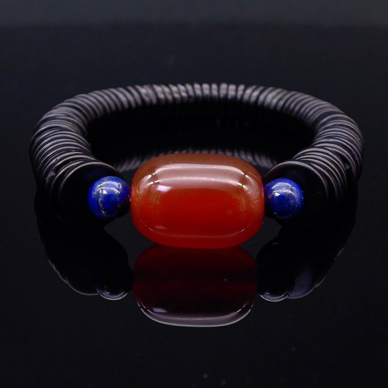 Red Agate, Lapis Lazuli, and Coconut Shell - Warrior's Circle Men's Bracelet QBR - Bracelets - Crystal 