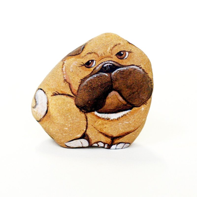 アクリルカラーでギフト用塗料アートを描く犬の子犬石。 - 人形・フィギュア - 石 オレンジ