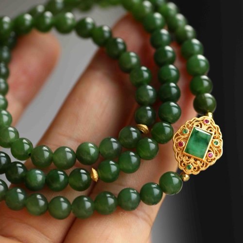 18k使用天然和田玉翡翠グリーン碧玉の円板型トップAB989 18k使用天然和田玉翡翠グリーン碧玉の円板型トップAB989