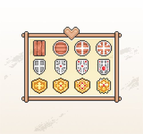 KoyLiang的Twitch素材庫 Twitch小奇點及訂閱者徽章/忠誠徽章套圖/畫素遊戲風/盾牌武器
