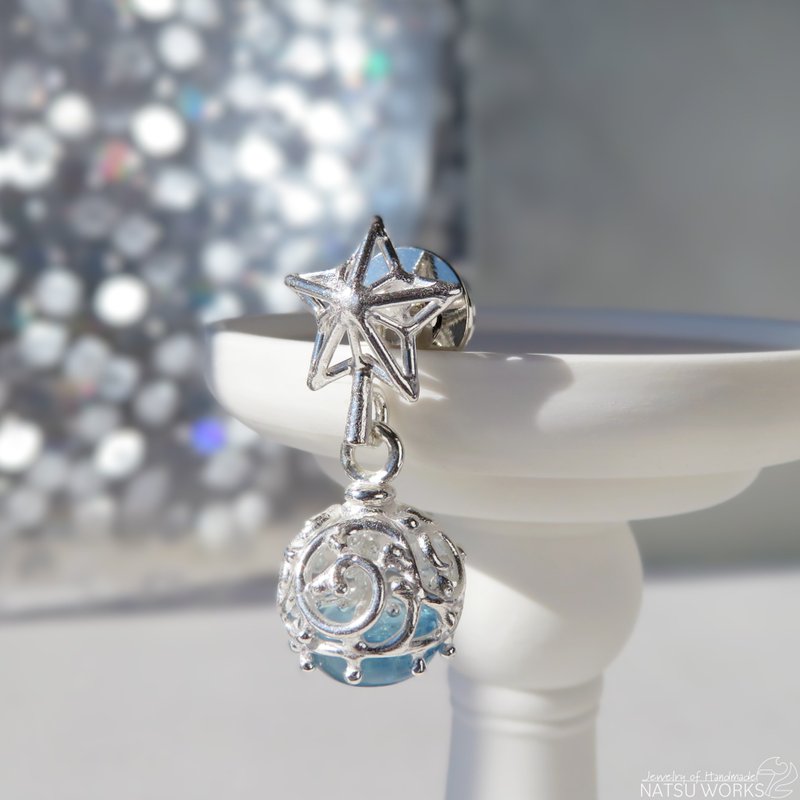 アクアマリン ブローチ / Aquamarine Star and Ornament Brooch - 胸針 - 寶石 藍色