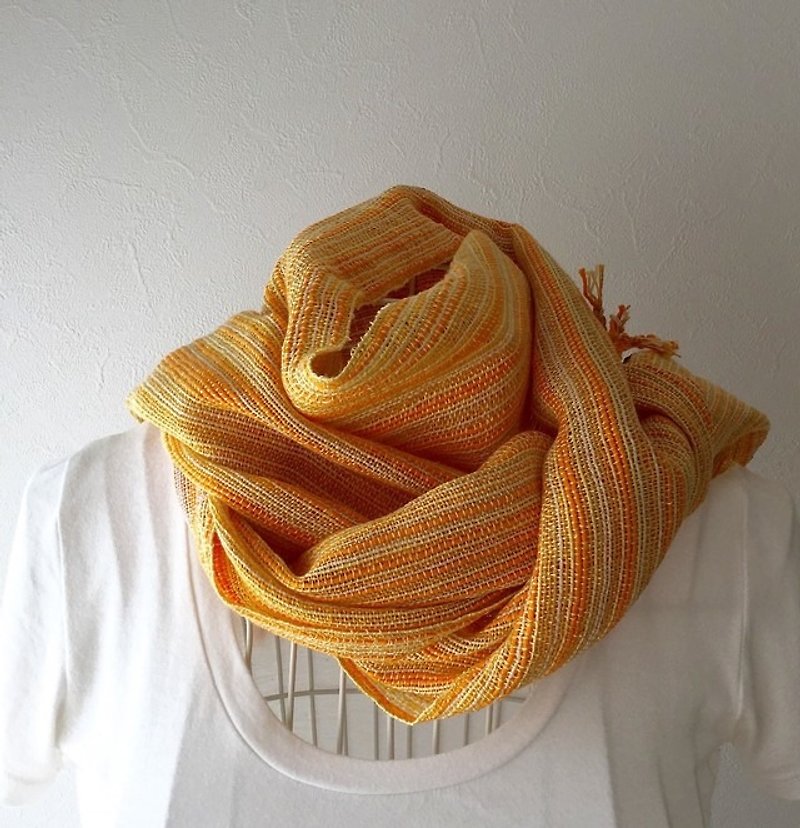 [Cotton] hand-woven stall "Gocha-Orange" - ผ้าพันคอ - ผ้าฝ้าย/ผ้าลินิน สีส้ม