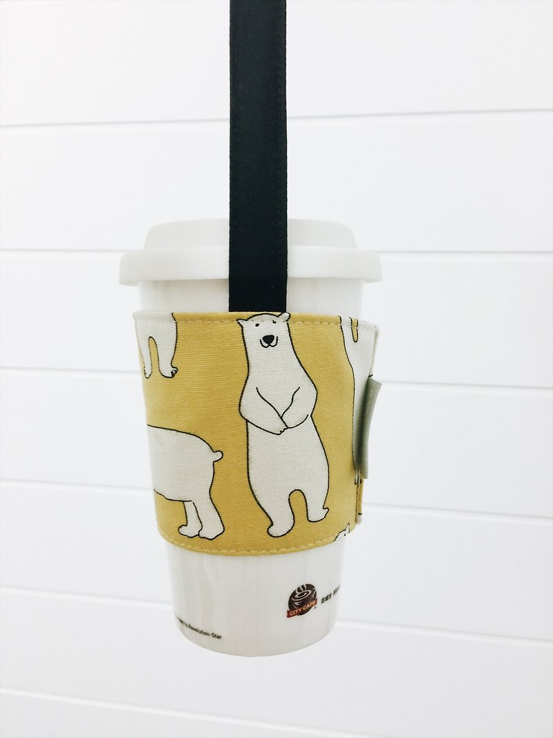hairmo polar bear eco-friendly coffee cup set/beverage cup strap-yellow (hand cup. Family. 711. McDonald's.) - ถุงใส่กระติกนำ้ - ผ้าฝ้าย/ผ้าลินิน สีเหลือง
