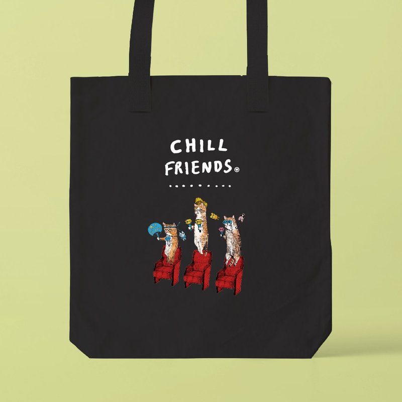 A3 Size-Compatible Tote Bag/ CHILL FRIENDS_Otakus - 手提包/手提袋 - 棉．麻 白色