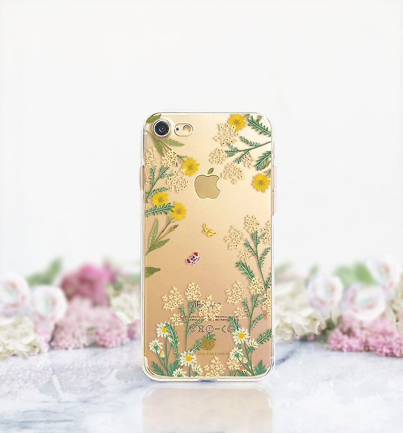 Butterfly clear phone case Floral iPhone x Case Samsung note8 case Galaxy s8plus - เคส/ซองมือถือ - พลาสติก สีเหลือง