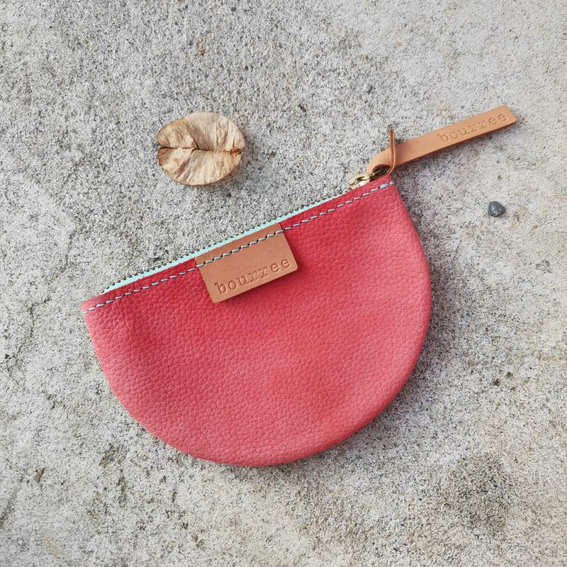 [Mother's Day Gift Box] Not Full Moon Handmade Coin Purse Red - กระเป๋าใส่เหรียญ - หนังแท้ สีแดง