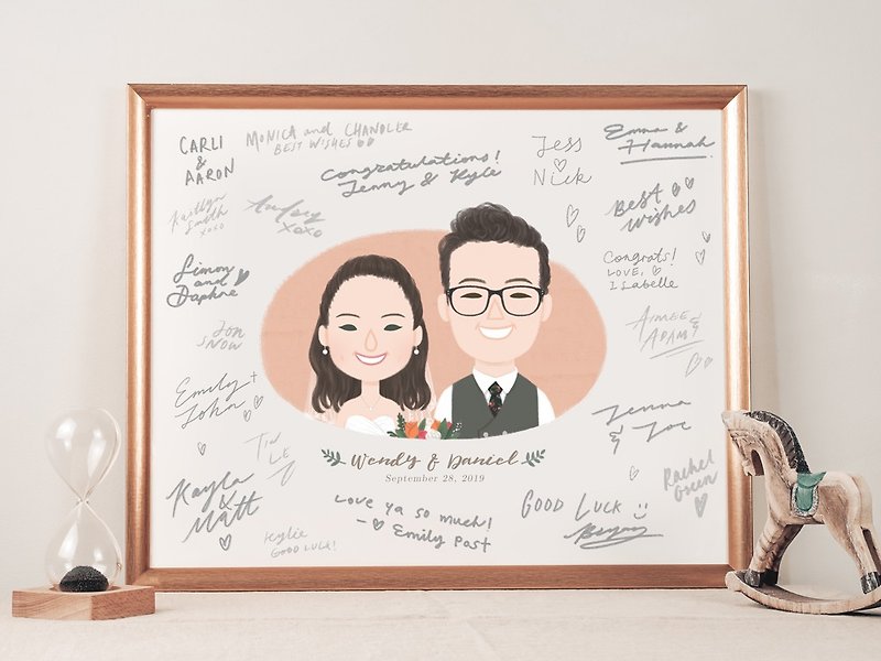 Custom Illustrated Wedding Guest Book Alternative | Wedding Sign Custom Portrait - Customized Portraits - Paper White