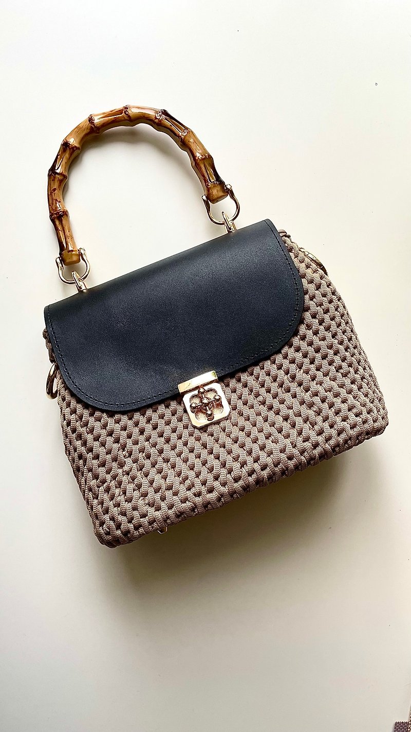 BagBAMBOO Crochet bag Bag handbag Tote bag - 手袋/手提袋 - 聚酯纖維 卡其色