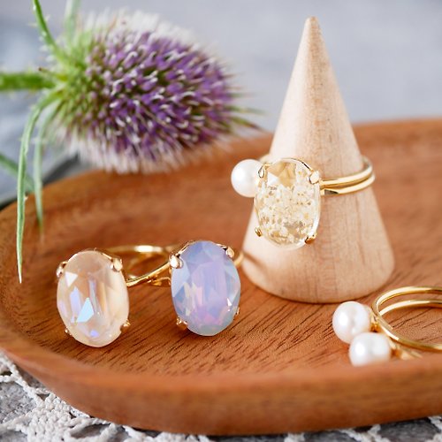 Natural stone simple wire ring set NO.02 (Moonstone free size