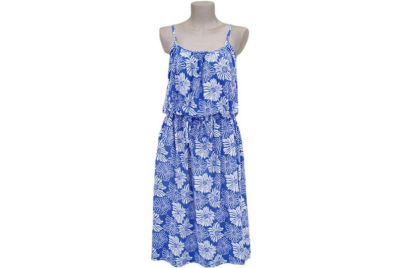 Sunflower print camisole browsing one-piece dress <Blue> - ชุดเดรส - วัสดุอื่นๆ สีน้ำเงิน