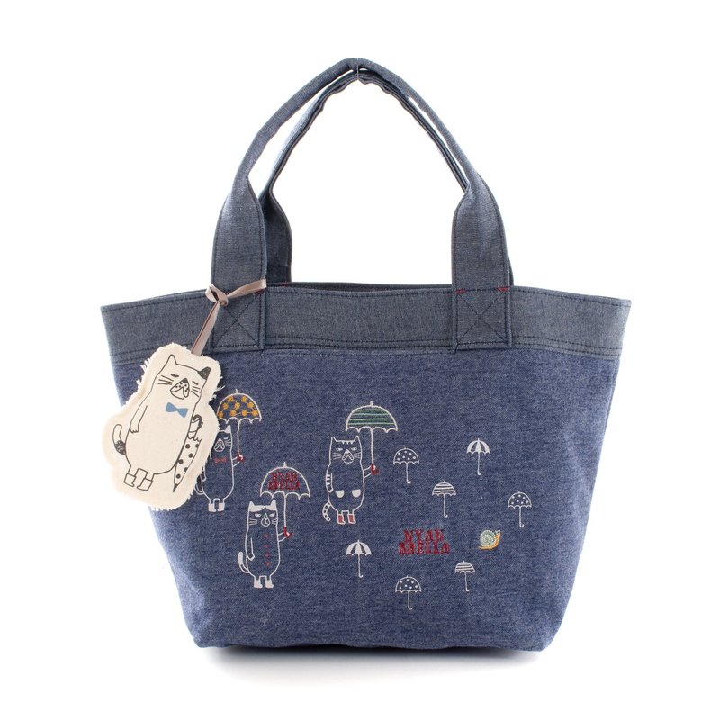 Kusuguru Japan Glasses Cat Wide Mouth Universal Tote Bag with the same three-dimensional shape pendant blue - Handbags & Totes - Polyester Blue