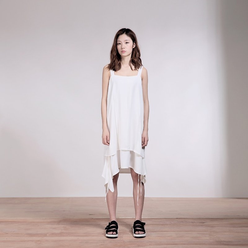 White two wearing a leaf side harness dress - One Piece Dresses - Polyester White