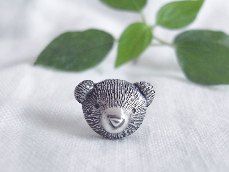Teddy Bear No.55 Stud Earring--Sterling Silver--Silver Tiny Bear --Cute Bear - ต่างหู - เงินแท้ สีเทา