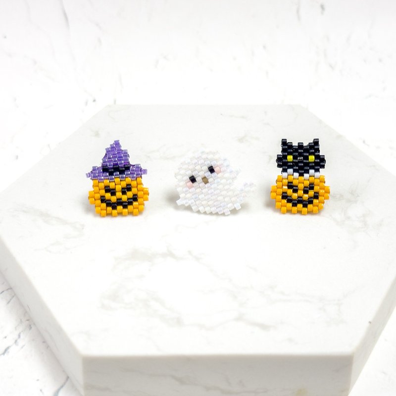 Halloween Pumpkin Cat Ghost Earrings - ต่างหู - พลาสติก หลากหลายสี