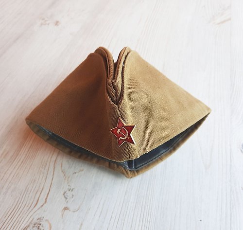 RetroRussia Soviet soldier military garrison cap - khaki color with red star army forage-cap