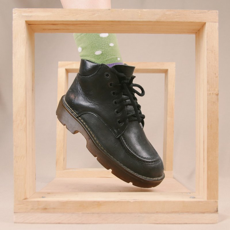 Dr.Martens middle tube Martin E35, UK5 black British made [Tsubasa.Y vintage house] - รองเท้าบูทสั้นผู้หญิง - หนังแท้ สีดำ