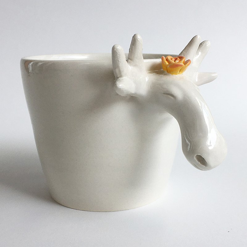ดินเผา แก้ว - Deer cup with head I rose flower I mug