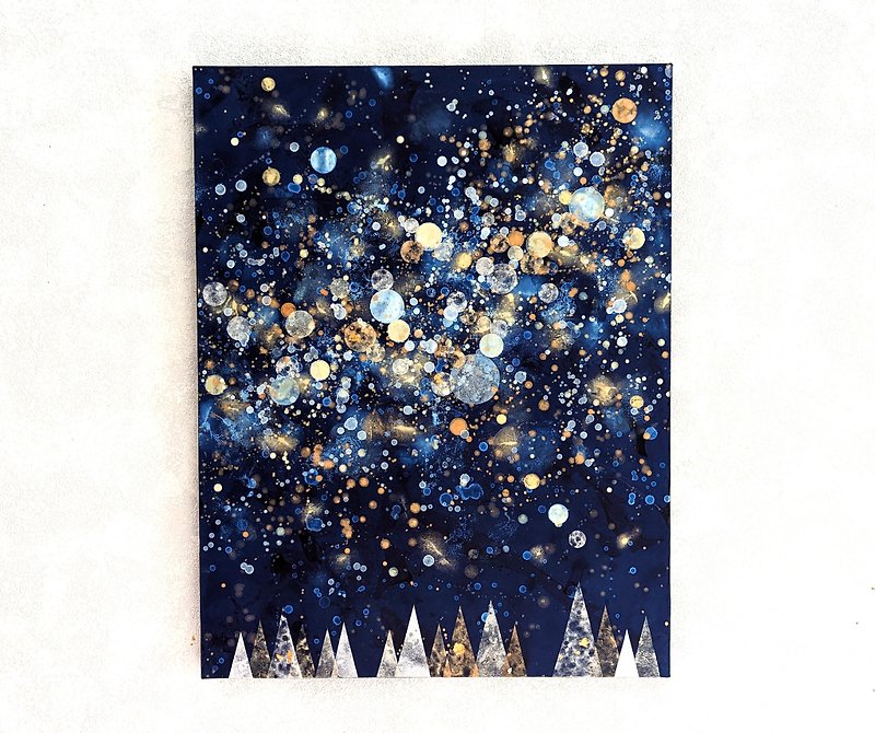 星と森P10号(アクリル原画) - 掛牆畫/海報 - 木頭 藍色