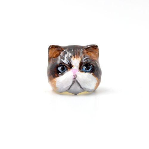 TIMBEE LO shop 啡黑三色貓 手繪貓咪法式搪瓷黃銅材質戒指 可訂製你家的貓咪顏色