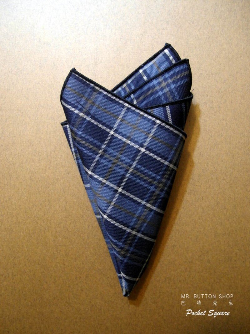 英倫經典格紋 口袋巾 - 領結/領巾 - 羊毛 藍色