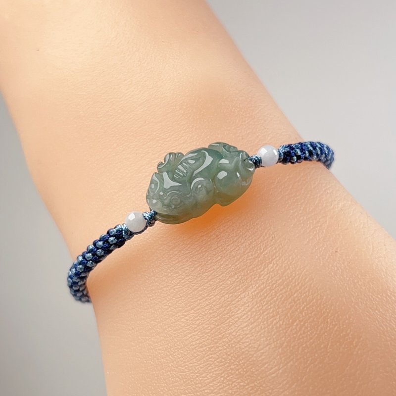 [Lucky Beast] Ice Green Jade Pixiu Braided Bracelet | Natural Burmese Jade Jade A Grade | Gift - Bracelets - Jade Green