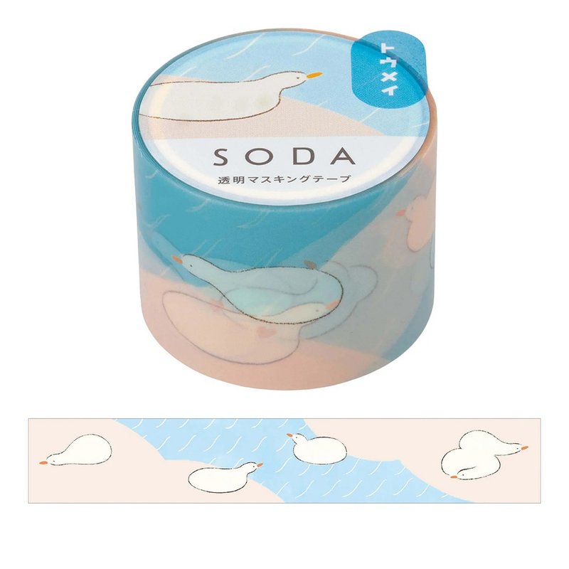 【KING JIM】HITOTOKI SODA Transparent PET Roll Tape 30MM Duck Playing in Water - มาสกิ้งเทป - วัสดุอื่นๆ 