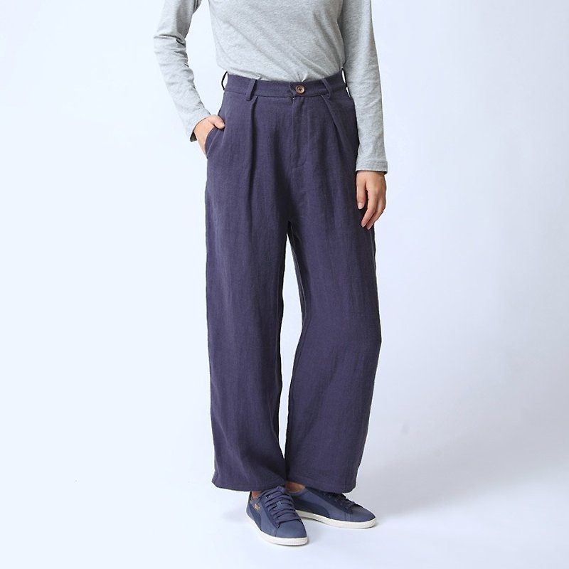 BUFU linen Loose basic pants  P160307 - กางเกงขายาว - ผ้าฝ้าย/ผ้าลินิน สีน้ำเงิน