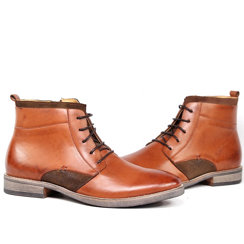 sixlips will yuppie leather zipper desert boots brown - รองเท้าบูธผู้ชาย - หนังแท้ สีนำ้ตาล