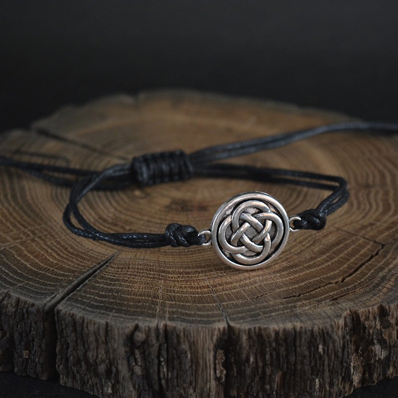 Celtic knot black cotton cord bracelet Mens womens bracelets Witchcraft jewelry - Bracelets - Cotton & Hemp Black