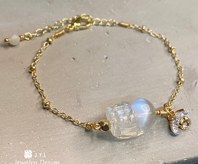 貔貅形ムーンストーン 14kゴールド小花石ビーンチェーン ムーン