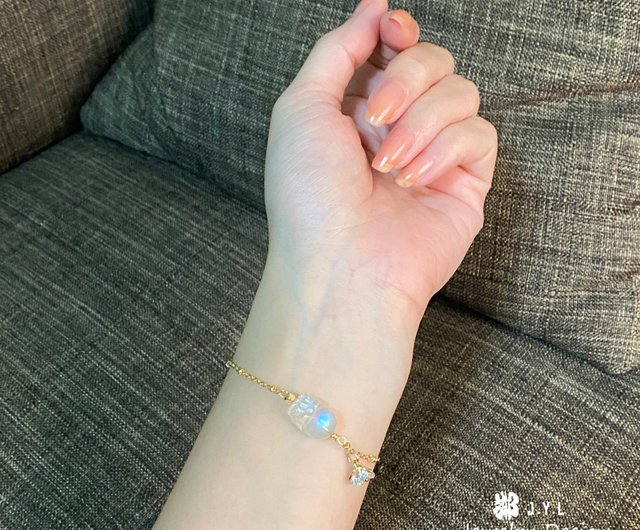 貔貅形ムーンストーン 14kゴールド小花石ビーンチェーン ムーン