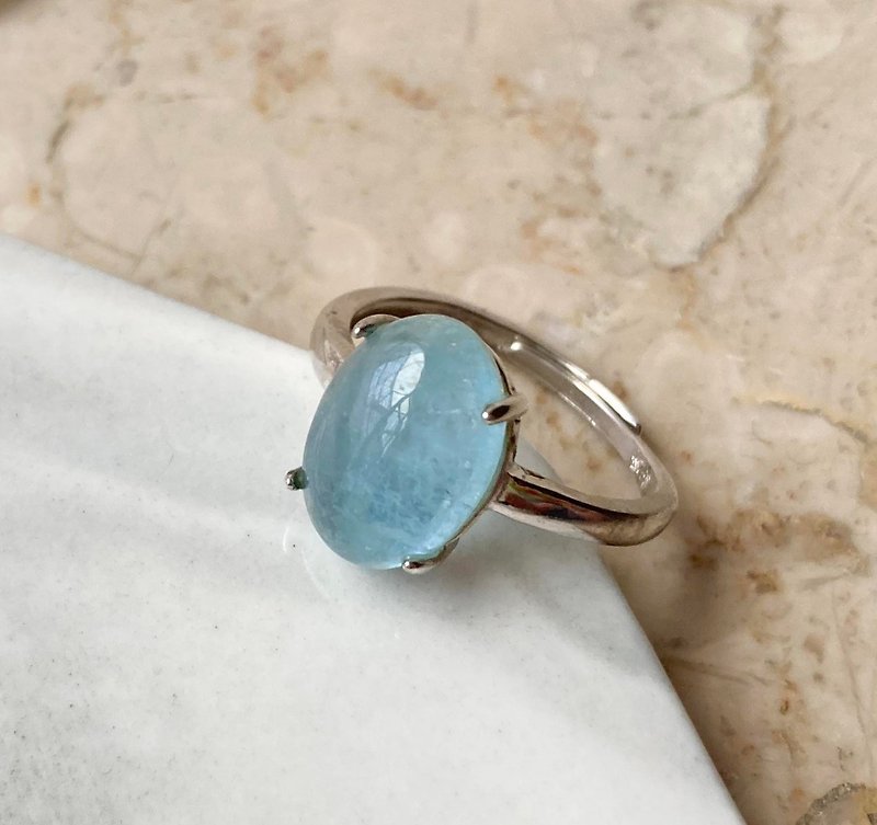 橢圓海藍寶925純銀戒指裸石寶石輕珠寶半寶石 - 戒指 - 寶石 藍色
