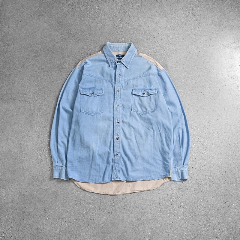 Vintage Wrangler 古著襯衫 / 牛仔襯衫、復古襯衫、襯衫穿搭 - 男襯衫/休閒襯衫 - 羊毛 藍色