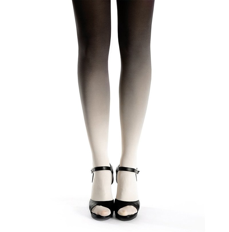Ivory-black ombre gradient pantyhose tights - 內搭褲/緊身褲 - 尼龍 白色