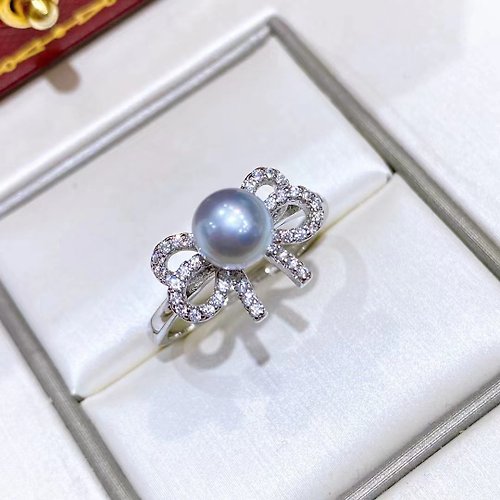 Athena珍珠設計 節日禮物 蝴蝶結 天然海水珍珠 銀戒指