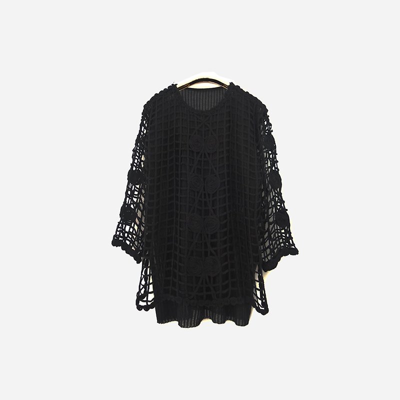 Dislocated vintage / knitted basket empty black top no.945B1 vintage - Women's Tops - Cotton & Hemp Black