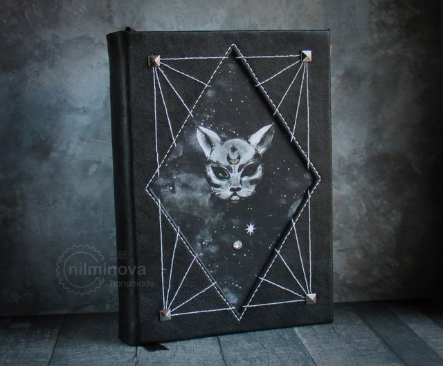 Moon cat journal Spell Book of shadows Black cat celestial