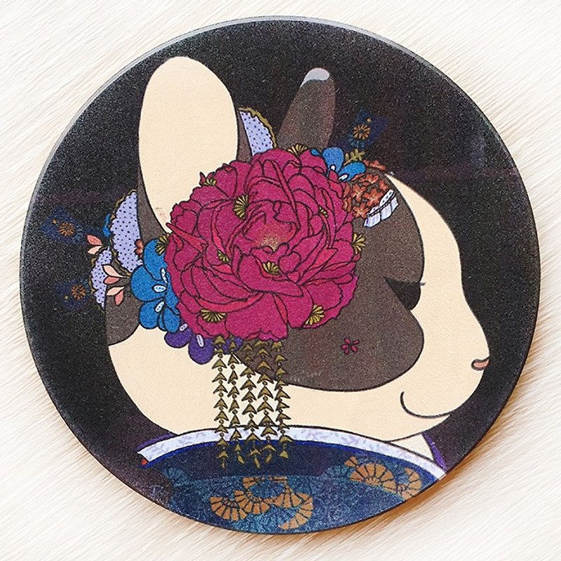 Cat Ukiyo-e-Small cloth/Ceramic water coaster - Coasters - Pottery Multicolor