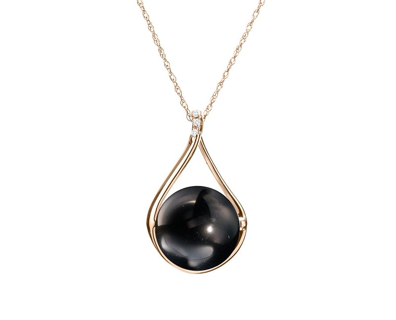 Black Tourmaline Necklace with Diamond, 14k Gold Protection Gemstone Pendant - Collar Necklaces - Precious Metals Black