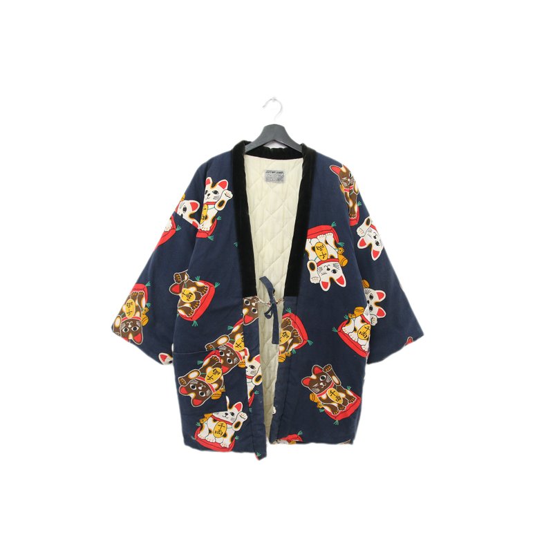 Back to Green-日本帶回袢天pt-10 深藍底招財貓 /vintage - 睡衣/居家服 - 棉．麻 