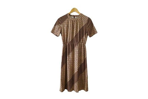 puremorningvintage 60s Aztec Oriental Short sleeve mini dress, tea dress, polkadot flower printed